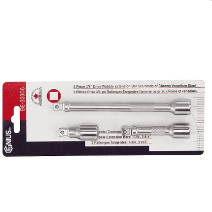 [GENIUS TOOLS] 3 Piece 3/8″ Dr. Wobble Extension Bar Set BE-32306 | 200-6761