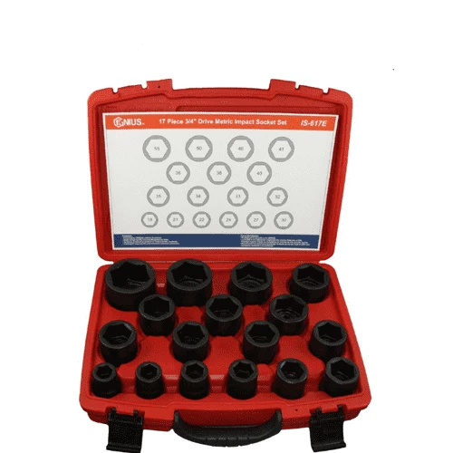 [GENIUS TOOLS] 17 Piece 3/4″ Dr. Metric Impact Socket Set Cr-Mo IS-617E | 200-9537