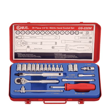 [GENIUS TOOLS] 20 Piece 1/4″ Dr. Metric Hand Socket Set (6 pt. & 8 pt.) GS-220M | 200-7803