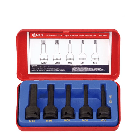 [GENIUS TOOLS] 5 Piece 1/2″ Dr. Triple Square Head Driver Set TM-405 | 200-7654