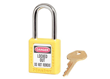 MASTER LOCK Model No. 410YLW  Yellow Zenex™ Thermoplastic Safety Padlock, 1-1/2in (38mm) Wide with 1-1/2in (38mm) Tall Shackle