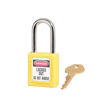 MASTER LOCK Model No. 410YLW  Yellow Zenex™ Thermoplastic Safety Padlock, 1-1/2in (38mm) Wide with 1-1/2in (38mm) Tall Shackle