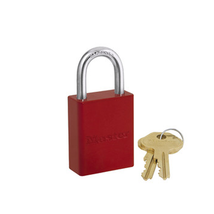 MASTER LOCK Model No. 6835RED  Red Powder Coated Aluminum Safety Padlock, 1-1/2in (38mm) Wide with 1in (25mm) Tall Shackle