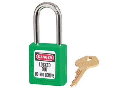MASTER LOCK Model No. 410GRN  Green Zenex™ Thermoplastic Safety Padlock, 1-1/2in (38mm) Wide with 1-1/2in (38mm) Shackle