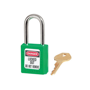 MASTER LOCK Model No. 410GRN  Green Zenex™ Thermoplastic Safety Padlock, 1-1/2in (38mm) Wide with 1-1/2in (38mm) Shackle