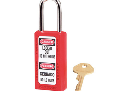MASTER LOCK Model No. 411RED  Red Zenex™ Thermoplastic Safety Padlock, 1-1/2in (38mm) Wide with 1-1/2in (38mm) Tall Shackle