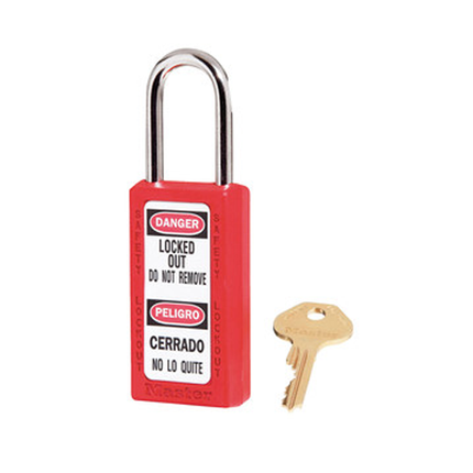 MASTER LOCK Model No. 411RED  Red Zenex™ Thermoplastic Safety Padlock, 1-1/2in (38mm) Wide with 1-1/2in (38mm) Tall Shackle