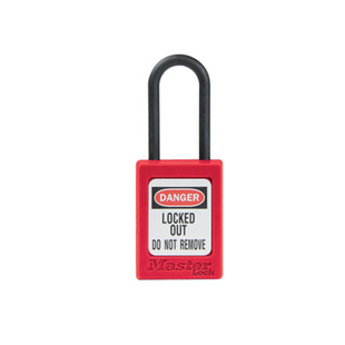 MASTER LOCK Model No. S32RED  Red Dielectric Zenex™ Thermoplastic Safety Padlock, 1-3/8in (35mm) Wide with 1-1/2in (38mm) Tall Nylon Shackle, Non-Key Retaining