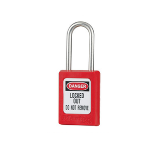 MASTER LOCK Model No. S33RED  Red Zenex™ Thermoplastic Safety Padlock, 1-3/8in (35mm) Wide with 1-1/2in (38mm) Tall Stainless Steel Shackle, Non-Key Retaining