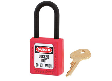 MASTER LOCK Model No. 406RED  Red Dielectric Zenex™ Thermoplastic Safety Padlock, 1-1/2in (38mm) Wide with 1-1/2in (38mm) Tall Nylon Shackle