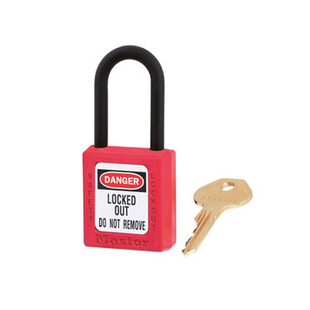 MASTER LOCK Model No. 406RED  Red Dielectric Zenex™ Thermoplastic Safety Padlock, 1-1/2in (38mm) Wide with 1-1/2in (38mm) Tall Nylon Shackle