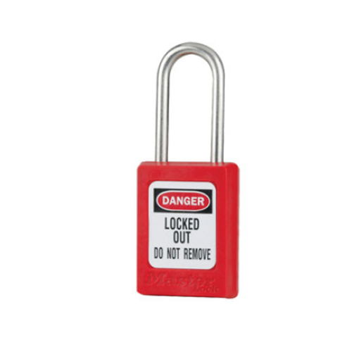 MASTER LOCK Model No. S31RED  Red Zenex™ Thermoplastic Safety Padlock, 1-3/8in (35mm) Wide with 1-1/2in (38mm) Tall Stainless Steel Shackle, Key Retaining