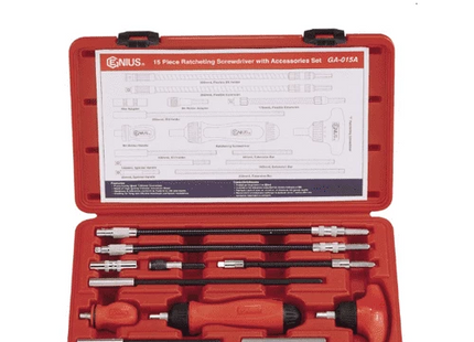 [GENIUS TOOLS] 15 Piece Ratcheting Screwdriver with Accessories GA-015A  | 200-7469