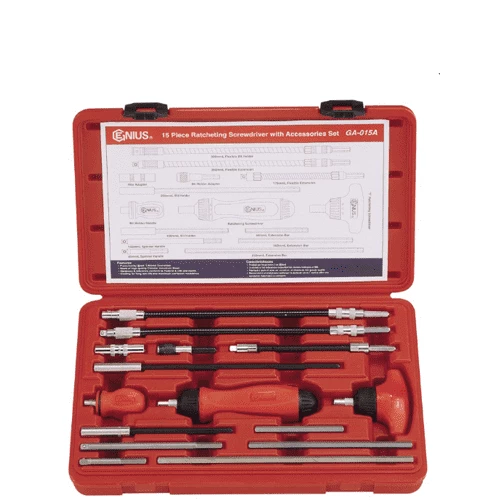 [GENIUS TOOLS] 15 Piece Ratcheting Screwdriver with Accessories GA-015A  | 200-7469
