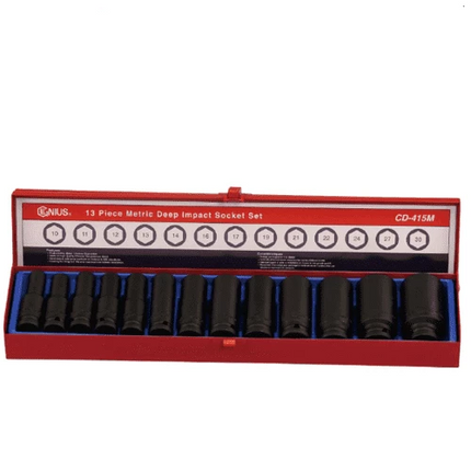 [GENIUS TOOLS] 13 Piece 1/2″ Dr. Metric Deep Impact Socket Set Cr-Mo CD-415M | 200-9500