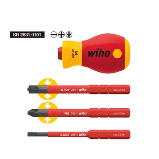 [WIHA] Screwdriver with bit holder set SoftFinish® electric slimVario®   Stubby, 4-pcs. SB 2831 0101 | 210-7875