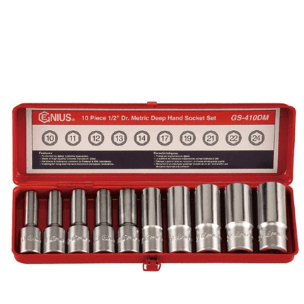 [GENIUS TOOLS] 10 Piece 1/2″ Dr. Metric Deep Hand Socket Set GS-410DM  | 200-7760