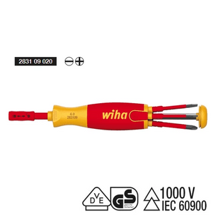 [WIHA] Screwdriver with bit magazine LiftUp electric   Slotted, Phillips with 6 slimBits, 2831 09 020 |  210-7185