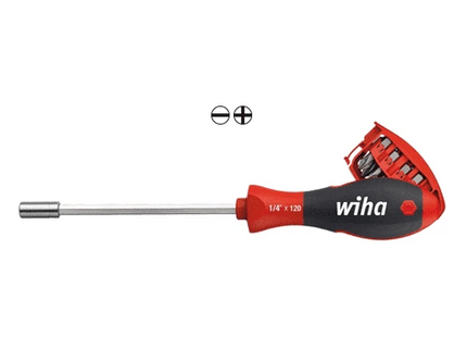 [WIHA] Screwdriver with bit magazine magnetic  Slotted, Phillips with 8 bits, 1/4" 3809 01 03 | 210-4911