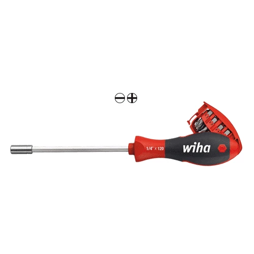 [WIHA] Screwdriver with bit magazine magnetic  Slotted, Phillips with 8 bits, 1/4" 3809 01 03 | 210-4911