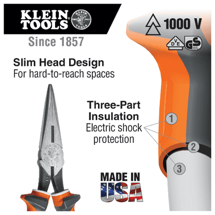 [KLEIN TOOLS] 7'' Long Nose Pliers Side Cutting Slim (No.203-7-EINS) | 218-0513