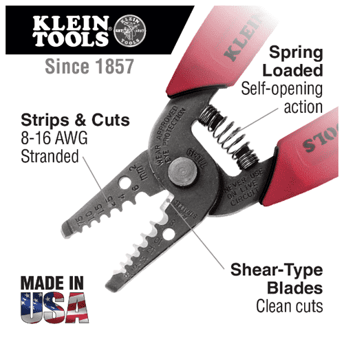 [KLEIN TOOLS] Wire Stripper/Cutter for 8-16 AWG Stranded Wire (No.11049) | 218-0197