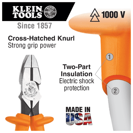 [KLEIN TOOLS] 9'' Side Cutting Pliers, New England, Insulated (No.D213-9NE-INS) | 218-0054