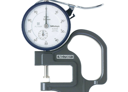 Mitutoyo 7301 Dial Thickness Gage, Flat Anvil, Standard Type, 0-10mm Range