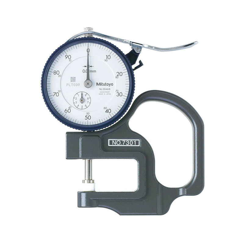 Mitutoyo 7301 Dial Thickness Gage, Flat Anvil, Standard Type, 0-10mm Range